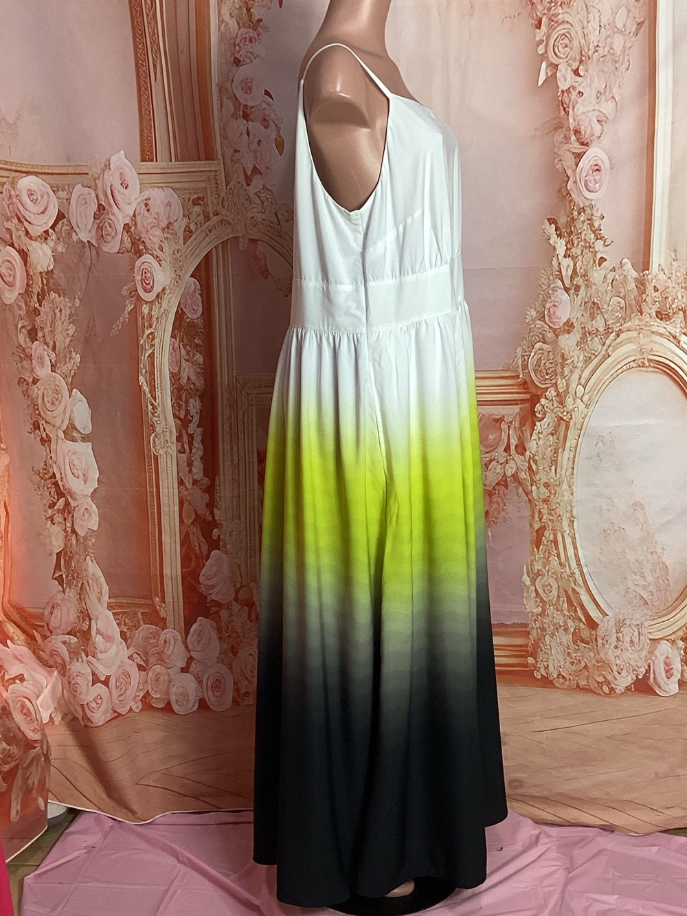 White to Lime Ombre Spaghetti-Strap Maxi Dress - Picture 12 of 15